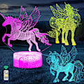 Miniatyrbild 1 av 7: 3D Unicorn Nattlampa för Flickors Rum, 3-Mönster och Timing