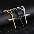 Pikkukuva 7 / 7: Ristiriipus miehille Ristiriipus VOIMAA Raamatun jae Ruostumattomasta teräksestä valmistettu kaulakoru Layered Black Cross