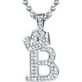 Miniatyrbillede 1 af 7: Krone Initial A-Z Halskæde, Iced Out Bogstav Vedhæng med 22-24 Tommer Kæde, Mænd Kvinder Bling Hip Hop Alfabet Navn Smykker Gave Store Initialer Halskæder B Silver