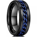 Miniatyrbilde 1 av 5: Intertwine Svart Blå Rustfritt Stål 8mm Ringer for Menn Spinner Fidget Ring Angst Ring for Menn Kantstein Kjede Inlay-10