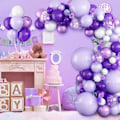 Pikkukuva 5 / 7: Violetti ilmapallokaari-sarja, laventelinvioletti ja valkoinen ilmapallokaari-sarja, violetit metalli- ja konfettipallonit vauvakutsuihin, tyttöjen syntymäpäiville, h Purple