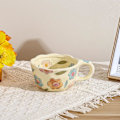 Miniatyrbillede 2 af 6: Keramisk Kaffekrus, Sød Blomster- og Frugtkop, Par Krus 250 ml til Latte Te Mælk, Velegnet til Mor på Mors Dag Cream Yellow