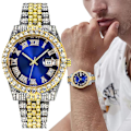 Miniatyrbillede 1 af 5: Herre Diamant Ur Mode Krystal Rhinestone Kvarts Analogt Ur Is-Belagt Armbånd Håndleds Ur Blue