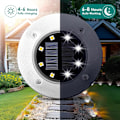 Miniatyrbillede 3 af 6: Solcelled Jordlys, 8 LED Solcelled Disklys Udendørs Vandtæt Landskabsplejelys til Havegård Dæk Gangbro Terrasse Sti (8, Hvid) White 8