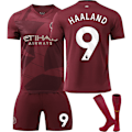 Miniatyrbillede 1 af 5: Fodboldtrøjesæt, Manchester City NO.9 Haaland fodboldtrøje til drenge og piger, åndbart hurtigtørrende fodboldkostume XS