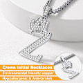 Miniatyrbillede 6 af 7: Krone Initial A-Z Halskæde, Iced Out Bogstav Vedhæng med 22-24 Tommer Kæde, Mænd Kvinder Bling Hip Hop Alfabet Navn Smykker Gave Store Initialer Halskæder Z Silver