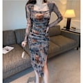 Miniatyrbild 4 av 7: Kvadratisk Hals Bodycon Maxi Lång Klänning Slim Fit Wrap Höft Klänning M