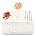 Miniatyrbild 8 av 10: Macramé-kit för nybörjare Bomullsmacramésnöre med träpärlor Träringar Macramé-växtupphängningskit Macramé-tillbehör
