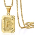 Miniatyrbillede 1 af 6: Initial A-Z Bogstav Vedhæng Halskæde Mænd Kvinder Store Bogstav Guldbelagt Rustfrit Stål Kæde 22 tommer Gold F