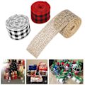 Miniatyrbillede 10 af 10: 3 ruller julehåndværksbånd sort rød sort hvid burlap DIY bue materialer gaveindpakning (5 cm)