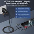 Miniatyrbilde 2 av 8: USB-C til Multiladerkabel, USAMS 100W 4FT 5A Type C til Type C Rask Laderledning med LED-skjerm 5-i-1 C/A til C/Micro/IP Synkroniseringsladeradapter Black 2m