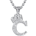 Miniatyrbillede 1 af 7: Krone Initial A-Z Halskæde, Iced Out Bogstav Vedhæng med 22-24 Tommer Kæde, Mænd Kvinder Bling Hip Hop Alfabet Navn Smykker Gave Store Initialer Halskæder C Silver