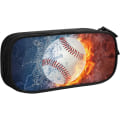 Miniatyrbillede 1 af 7: Baseball Blyantsæske til Drenge, Cool Sports Blyantsæske med Vand & Ild Baggrund, Lynlås Pung Skrivebordsarrangør Rejse Pen Box Stationery Organizer B Basball