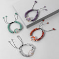 Miniatyrbilde 6 av 6: Halvdyrebare steiner krystall runde perler justerbar flettet makrame kvaster armbånd - håndlaget boho wrap armbånd for kvinner menn Orange