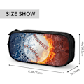 Miniatyrbillede 3 af 7: Baseball Blyantsæske til Drenge, Cool Sports Blyantsæske med Vand & Ild Baggrund, Lynlås Pung Skrivebordsarrangør Rejse Pen Box Stationery Organizer B Basball