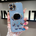 Pikkukuva 1 / 6: 6D galvanoitu astronautti piilotettu jalustakotelo iPhonelle Naisastronautti taittuva jalusta iPhone-kotelo kamerasuojalla Pehmeä TPU iskunkestävä puskuri Blue iPhone 11 Pro