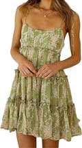 Dam 2025 Sommar Blommig Miniklänning Boho Flowy Skaterklänningar Kort Ärmlös Volang Spaghetti Strap Klänning L