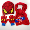 Pikkukuva 1 / 2: Marvel Spider-Man -lasten talvihattu, lumikäsineet ja huivi pojille ja taaperoille, 3 osan setti, lämmin pom-pom-pipo tarvikkeilla C