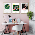 Miniatyrbild 1 av 8: Sommar Flamingos Väggkonst Canvas Tryck Affisch, Enkelt Mode Konst Ritning Dekor