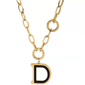 Miniatyrbild 1 av 5: Titanium Stål Svart Brev stort D Tjockt Långt Halsband Kvinnor