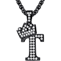 Miniatyrbillede 1 af 6: Krone Initial A-Z Halskæde, Iced Out Bogstav Vedhæng med 22-24 Tommer Kæde, Mænd Kvinder Bling Hip Hop Alfabet Navn Smykker Gave Store Initialer Halskæder T Black
