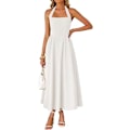 Miniatyrbillede 1 af 6: Dame Sommer Ærmeløs Halter Midi Kjole 2025 Off Shoulder Høj Talje Swing Flowy Strand Lange Kjoler M