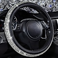 Miniatyrbild 1 av 6: Diamantsvart Läder Rattkåpa, med Bling Kristallstrass Universell Passform 14\" 1/2-15\" Kristallglitter för Kvinnor Spark Black and Silver Diamond