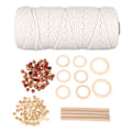 Miniatyrbild 1 av 10: Macramé-kit för nybörjare Bomullsmacramésnöre med träpärlor Träringar Macramé-växtupphängningskit Macramé-tillbehör