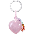 Miniatyrbilde 1 av 6: Naturlig krystallhjerte edelsten nøkkelring 7 chakra helbredende stein nøkkelring sjarm for kvinner Rose Quartz