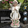 Miniatyrbillede 3 af 7: Solcelle engel statue harpiks udendørs skulptur ornament med natlys til have gårdsplads græsplæne