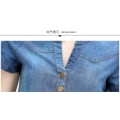 Miniatyrbillede 6 af 6: V-hals Stilful Casual Blå Denim T-shirt Kjole (Blå XL)