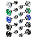Miniatyrbilde 1 av 6: STEEL 5 Par Titan Skru Bak Kirurgisk Rustfritt Stål Øredobber for Kvinner Menn, Regnbue 5A Cubic Zirconia Søvn Hypoallergen Black Round CZ