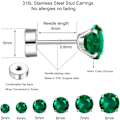 Miniatyrbilde 4 av 6: 7 Par Hypoallergiske Øredobber i Kirurgisk Stål med Gjenger for Brusk, Helix, Lobe | Cubic Zirconia Flat Back Øredobber for Kvinner | Emerald
