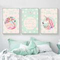 Miniatyrbillede 1 af 8: Enhjørninger og Flamingoer Væghængt Canvas Print Poster, Enkel Mode Dame Stil A