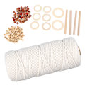 Miniatyrbild 6 av 10: Macramé-kit för nybörjare Bomullsmacramésnöre med träpärlor Träringar Macramé-växtupphängningskit Macramé-tillbehör