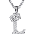 Miniatyrbillede 1 af 8: Krone Initial A-Z Halskæde, Iced Out Bogstav Vedhæng med 22-24 Tommer Kæde, Mænd Kvinder Bling Hip Hop Alfabet Navn Smykker Gave Store Initialer Halskæder L Silver
