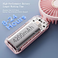 Miniatyrbild 3 av 6: Bärbar Fläkt, 4200mAh Batteridriven Fläkt, 5 Hastigheter & Digital Display, 180° Vikbar Sminkfläkt för Kvinnor med Bas, Handhållen/Hals/De