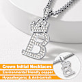 Miniatyrbillede 3 af 7: Krone Initial A-Z Halskæde, Iced Out Bogstav Vedhæng med 22-24 Tommer Kæde, Mænd Kvinder Bling Hip Hop Alfabet Navn Smykker Gave Store Initialer Halskæder B Silver