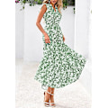 Miniatyrbillede 4 af 5: Dame 2025 Sommer Blomstret Midi Kjole Korte Ærmer V-Hals Flæse Lang Flydende Boho Afslappet Strand Ferie Kjoler M