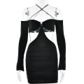 Pikkukuva 1 / 8: Up Backless Ruched Criss Cross Cutout Short Dresses(Black L)