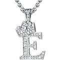 Miniatyrbillede 1 af 4: Krone Initial A-Z Halskæde, Iced Out Bogstav Vedhæng med 22-24 Tommer Kæde, Mænd Kvinder Bling Hip Hop Alfabet Navn Smykker Gave Store Initialer Halskæder E Silver