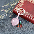Miniatyrbilde 2 av 6: Naturlig krystallhjerte edelsten nøkkelring 7 chakra helbredende stein nøkkelring sjarm for kvinner Rose Quartz