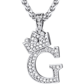 Miniatyrbillede 1 af 6: Krone Initial A-Z Halskæde, Iced Out Bogstav Vedhæng med 22-24 Tommer Kæde, Mænd Kvinder Bling Hip Hop Alfabet Navn Smykker Gave Store Initialer Halskæder G Silver