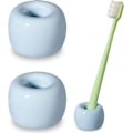 Miniatyrbillede 1 af 7: Slank Mini Keramik Tandbørsteholder Stativ til Badeværelse Forfængelighed Bordplader, Lyseblå, 2 Pak 2Blue