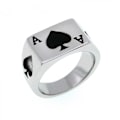 Miniatyrbild 1 av 5: Herr Dam Rostfritt Stål Ring Poker Spader Ess Silver Svart