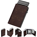 Miniatyrbillede 1 af 9: Herre pung kortholder: Pop-up aluminium etui, RFID-blokering, kulfiberlæder, smart, slank, minimalistisk, forlomme - 9-14 kortkapacitet | ID W ‏‏‎ ‎‏‏‎ ‎‎Dark Brown