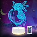 Miniatyrbild 1 av 8: Axolotl Nattlampa, 3D Illusionslampa med Fjärrkontroll + Touch 16 Färger Blinkande Växlande + Timer Skrivbordslampor Barnrumsdekoration Bästa Festivalfödelsedagspresenter