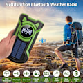 Miniatyrbillede 6 af 7: Nødvejrradio, Vandafvisende Bluetooth Bærbar AM/FM/NOAA Vejrradio, 5000mAh USB Håndsving Solradio, Telefonoplader, Lommelygte, SOS Green