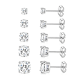 Miniatyrbillede 1 af 6: 5 Par Ørestikker Sæt 18K Guldbelagt 3-7MM Runde Cubic Zirconia Øreringe Hypoallergeniske Ørestikker til Kvinder