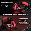 Miniatyrbillede 3 af 6: H-8 PC Gaming Headset til PS4, PS5, Controller, Xbox One Headset med stereolyd, Over Ear-hovedtelefoner med støjreducerende mikrofon, LED-lys, lydstyrke Red